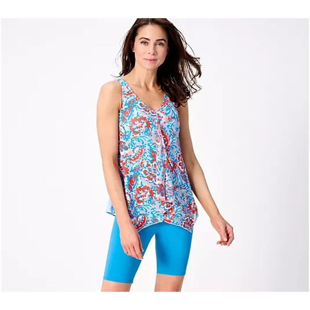 Denim & Co. Beach V-Neck Handkerchief Tankini BluPaisleyFlrl Reg 16 A564127